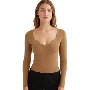 & Other Stories Medium Sweetheart Neck Rib Long Sleeve Top